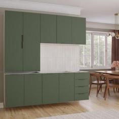 Imagem de Cozinha Modulada 4 Peças sem Tampo 2 Aéreos 5 Portas e 2 Balcões Ipanema Cabecasa Madeiramadeira Verde Folha/branco