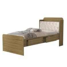 Imagem de Cama Solteiro Tamires Com Capitone Estofado Gavetas Pretaleiras E Bau