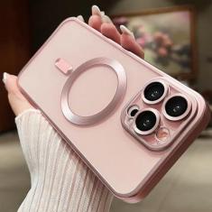 Imagem de Capa magnética para iphone 15 14 13 12 11 pro max plus moda chapeamento fosco fosco casos capa, rosa, para iphone 15 pro