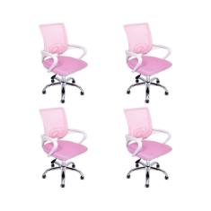 Imagem de Kit 4 Cadeiras De Escritório Begonia Tela Mesh Ergonômica Rosa