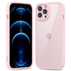 Imagem de oakxco Capa fina e fina transparente para iPhone 12 Pro Max, capa rígida híbrida transparente de plástico e borracha de silicone macio, capa protetora leve acrílica não amarela para mulheres, rosa
