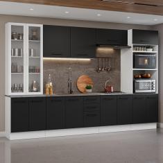 Imagem de Armário De Cozinha Completa 340cm Branco/preto Agata Madesa 01 Branco/preto