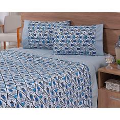 Imagem de Jogo Lençol 4 Peças Cama Viúva 1,88mx1,28mx30cm 100% Algodão 180 Fios Losangos Cinza