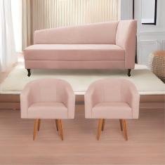 Imagem de Kit Diva Recamier Heitor 185Cm Lado Esquerdo E 02 Poltronas Luiza Suede - Doce Sonho Móveis Rosê
