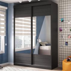 Imagem de Guarda Roupa Infantil 2 Portas com Espelho Samambaia Teen CabeCasa MadeiraMadeira Preto