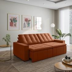 Imagem de Sofá Cama Retrátil e Reclinável 4 Lugares 280cm em Veludo com Molas e Braço Reto Palmeira Cabecasa M Terracota