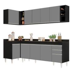 Imagem de Armário de Cozinha Modulado de Canto Direito 5 Peças CP44 Balcão com Tampo Preto/Cinza - Lumil