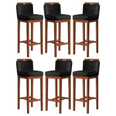 Imagem de Kit 6 Banquetas Média Gourmet para Cozinha 38x92 Cm Líbia Madeira Maciça Suede Preto CCS