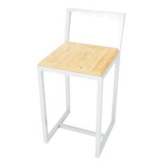 Imagem de Banqueta Baixa Para Cozinha Branca Assento Madeira Pinus Industrial