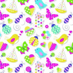 Imagem de Papel De Parede Adesivo Colorido Flores Pássaros Borboletas