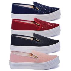 Imagem de Kit 4 Pares Tênis Feminino Slip On Plataforma Sapatilha K107 - Fabrica