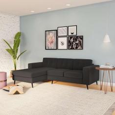 Imagem de Sofá 3 Lugares Esquerdo Manila com Chaise Esquerdo Pé Palito Linho Cotton Grafite Escuro