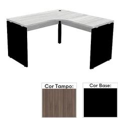 Imagem de Mesa de Escritório em L Pé Painel Pe25 em Mdp 125 x 125 x 60 cm Cor Walnut e Base Preta