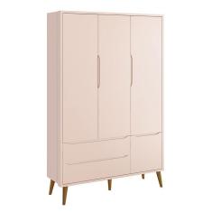 Imagem de Guarda Roupa Infantil 3 Portas Theo Retrô com Pés Amadeirado - Reller Móveis Rosa Fosco