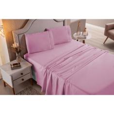 Imagem de Jogo de Cama Lençol Casal Super King 4 Peças Rosa Liso 100% Algodão