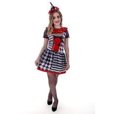 Imagem de Fantasia Vestido Pierrot Macabro Adulto Palhaça Colombina Terror Cosplay Halloween Carnaval Festa Circo Zumbi
