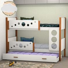 Imagem de Beliche Infantil Solteiro Star Com Cama Auxiliar Branco Com Mel Divalo