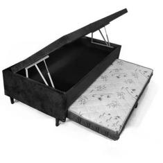 Imagem de Cama Box Baú Solteiro com Auxiliar Espuma Suede Preto 56x78x188