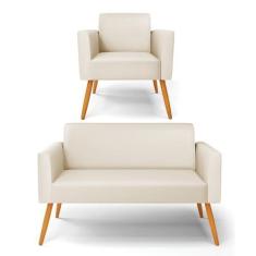 Imagem de Sofá Namoradeira com Poltrona Pés Palito Castanho Marisa Corino Bege D03 - D'Rossi