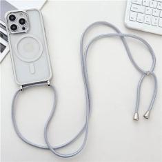 Imagem de Capa de telefone transparente com revestimento de cordão Crossboby para iPhone 15 14 13 12 Pro Max 11 Colar magnético com alça de corda, prata, para iPhone 13 Pro Max