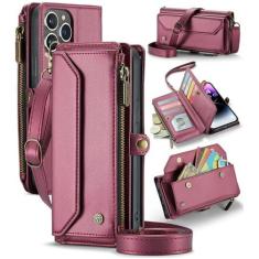 Imagem de GooodiDEAR Capa para iPhone 14 Pro Max, carteira transversal para celular com suporte de bloqueio RFID, compartimentos para cartão de carregamento sem fio, bolsa de ombro de couro PU, alça ajustável,