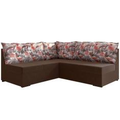 Imagem de Sofá de Canto Mamflex Quebec 1085 5 lugares com almofadas soltas em tecido veludo Cacau palmeira Floral