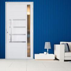 Imagem de Porta Lambril de Alumínio 210 x 90cm com Friso e Visor Linha 30 Lado Direito Branco