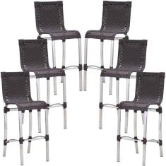 Imagem de Conjunto De 6 Banquetas Haiti Em Alumínio Para Cozinha Trama Tabaco