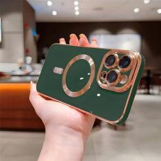 Imagem de Capas magnéticas de luxo para iPhone 11 12 13 14 15 Pro Max 15 Plus Capa de carregamento sem fio Acessórios de telefone, verde escuro, para iPhone 14 Pro