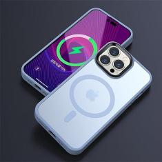 Imagem de Capa de telefone fosca translúcida fosca para iPhone 15 Pro Max 14 13 12 11 Pro Max 15 Plus Capa magnética de carregamento sem fio, Sierra Blue, para iPhone 15Pro max