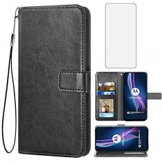 Imagem de Asuwish Capa carteira compatível com Moto One Fusion Plus, protetor de tela de vidro temperado e suporte para cartão, acessórios de celular, capas de celular para Motorola 1 Fusion + MotoOneFusion +