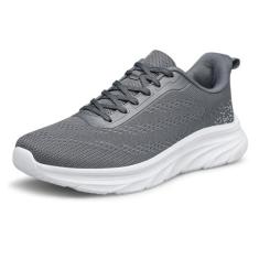 Imagem de AFB Tênis de caminhada masculino, sem cadarço, antiderrapante, leve, de malha, academia, tênis, Cinza escuro, 39