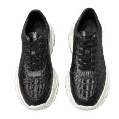 Imagem de Authentic Exotic Crocodile Skin Brown Color Tênis masculino casual genuíno couro jacaré genuíno masculino macio cadarço sapatilha de caminhada, Preto, 38