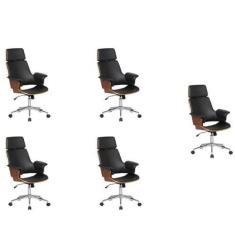 Imagem de Kit 5 Cadeiras de Escritório Presidente Giratória Coimbra Pu Preto