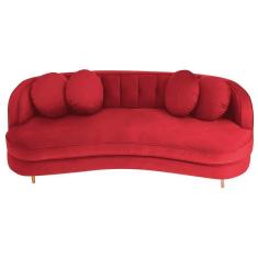 Imagem de Sofá Curvo 3 Lugares Orgânico Sala Recepção Luxo Panamá 200cm Suede Vermelho