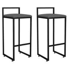 Imagem de Kit 02 Banquetas Altas Hanna Preto Suede Cinza