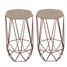 Imagem de Kit 02 Banqueta Alta Aramado Bronze Corino Bege