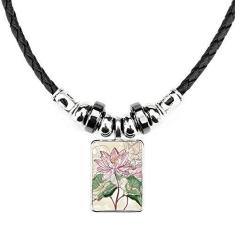 Imagem de DIYthinker Colar de flor de lótus com flor de lótus e pingente de corda de couro