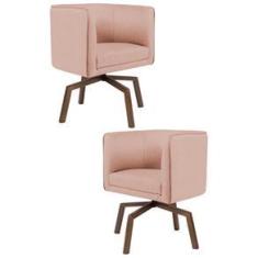 Imagem de Kit 2 Poltronas Decorativas Base Ka Madeira Betina C-105 Linho Rosê - Domi