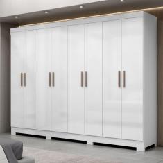 Imagem de Guarda Roupa Casal Paris Com Pés 8 Portas Mdp Branco Brilho Maxel Branco
