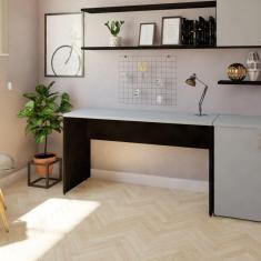 Imagem de Mesa para Escritório 140cmx47cm 25mm Bramov Móveis Preto/Cinza Cristal