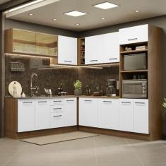 Imagem de Cozinha Completa de Canto Madesa Agata 459001 com Armário e Balcão (sem Tampo e Pia) - Rustic/branco