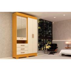 Imagem de Guarda Roupa Solteiro 4 Portas e 3 Gavetas c/ Espelho Débora Nature/Off White - ACP