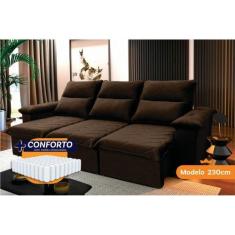 Imagem de Sofá Retrátil Reclinável Paris 2,30M Suede Velut Marrom Molas Ensacada
