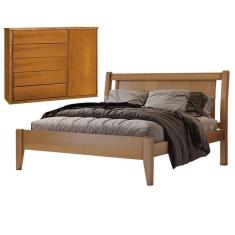Imagem de Conjunto Quarto de Casal com Cama Queen e Cômoda 5 Gavetas com Sapateira Unique Amêndoa Mel