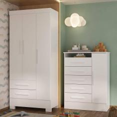 Imagem de Quarto Infantil Completo Guarda Roupa 3 Portas 2 Gavetas com Cômoda Atena Espresso Móveis Branco