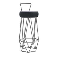 Imagem de Banqueta Com Encosto Botti Hexágono Cozinha Bar Ferro Cinza Suede Cinz