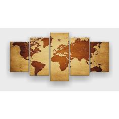 Imagem de Quadros Decorativos Mapa Mundi Globo Hd Quarto Sala Kit