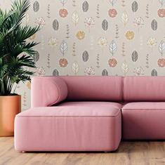 Imagem de Papel De Parede Adesivo Folhas Bege N09035 Rolo 0,58x3,00M