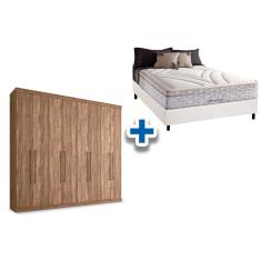 Imagem de Cama Box Casal + Colchão American Herval + Guarda Roupa Master Vip 8.4 Jatoba/Atacama